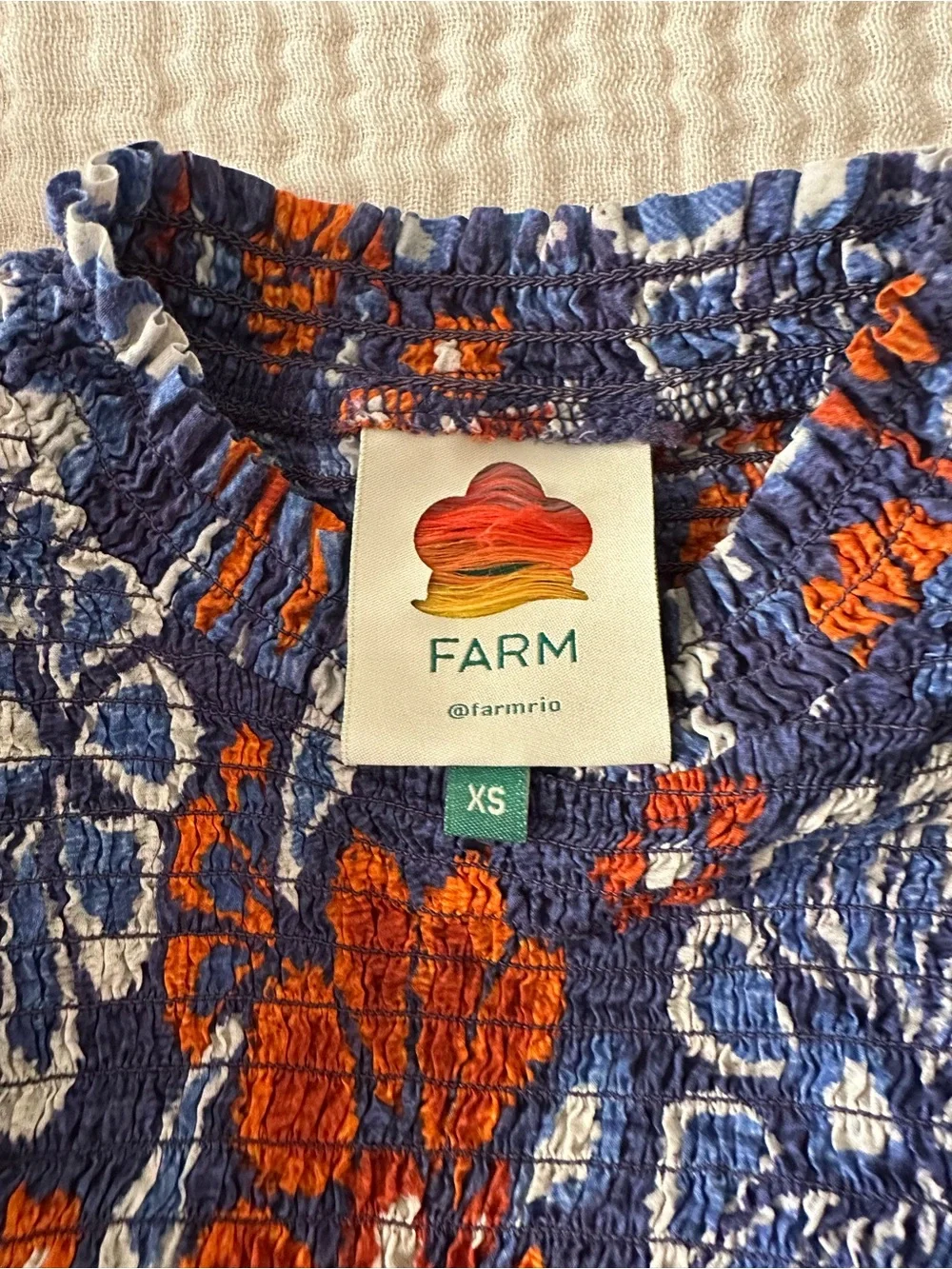 FARM Rio Navy & Orange Floral Lace Puff-Sleeve Blouse